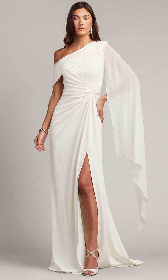 Tadashi Shoji BOS22813LBR - Drape Sleeve Ruched Detailed Wedding Dress Wedding Dresses XXS / Ivory