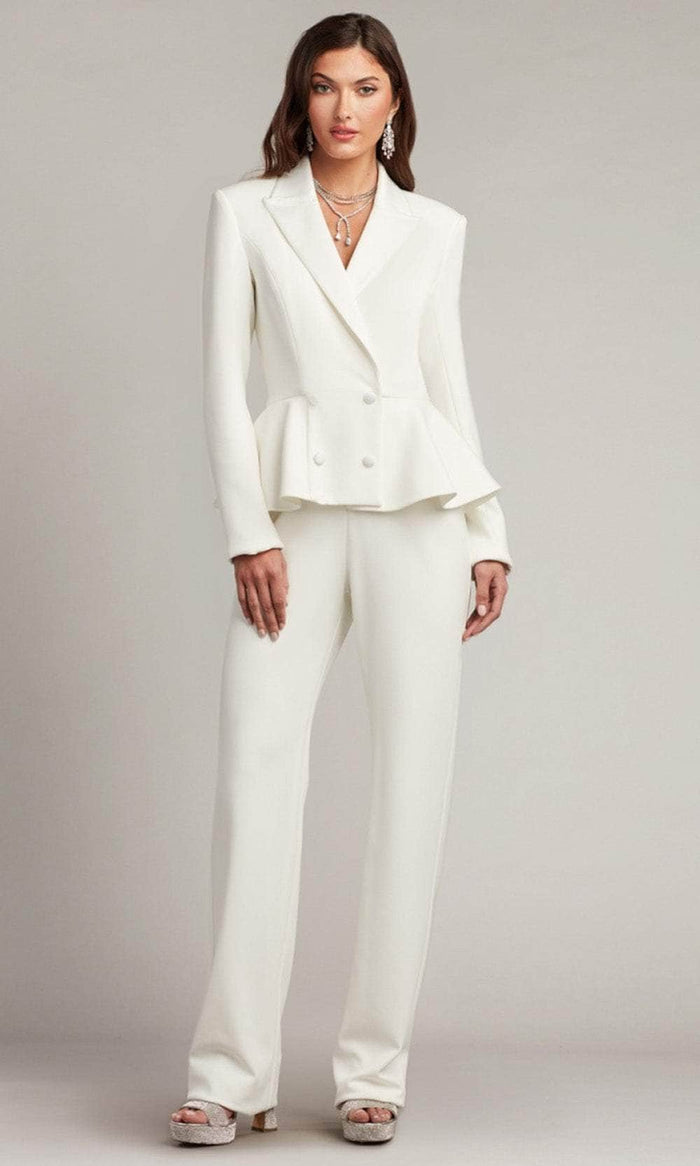 Tadashi Shoji BOS23303YBR - Long Sleeve Tuxedo Jumpsuit Formal Pantsuits XXS / Ivory