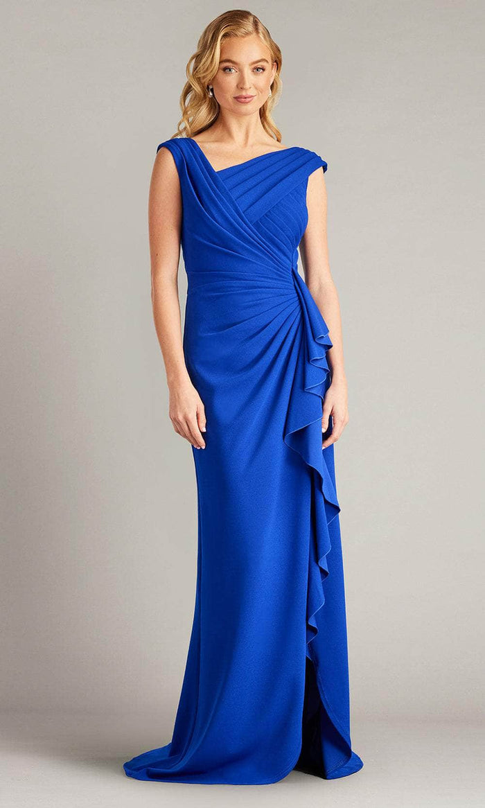 Tadashi Shoji BOS24245L - Cap Sleeve Ruffle Detail Dress Mother of the Bride Dresses XXS / Mystic Blue