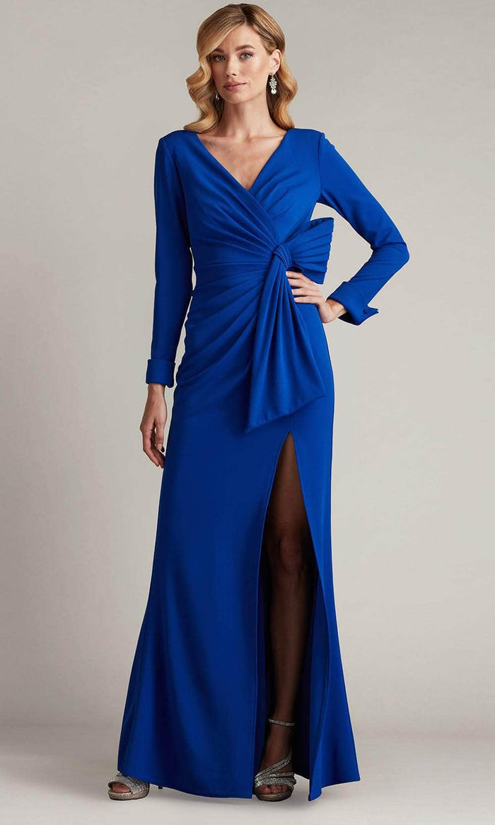 Tadashi Shoji BOS24469L - Draped V-Neck Evening Gown Mother Of The Bride Dresses XXS / Mystic Blue