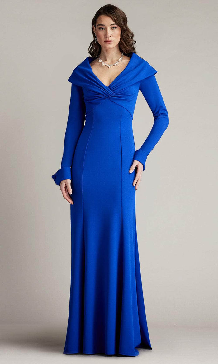 Tadashi Shoji BOS24732L - Pasco Crepe Sheath Portrait Collar Gown Mother of the Bride Dresses XXS / Mystic Blue