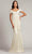 Tadashi Shoji BSJ24023L - Piette Cap V-Neck Draped Metallic Jersey Gown Mother Of The Bride Dresses