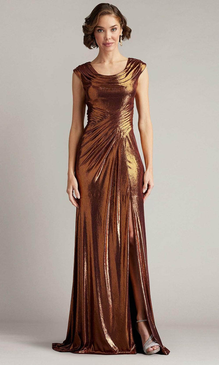 Tadashi Shoji BSJ24459L - Scoop Neck Metallic Gown Mother Of The Bride Dresses XXS / Copper