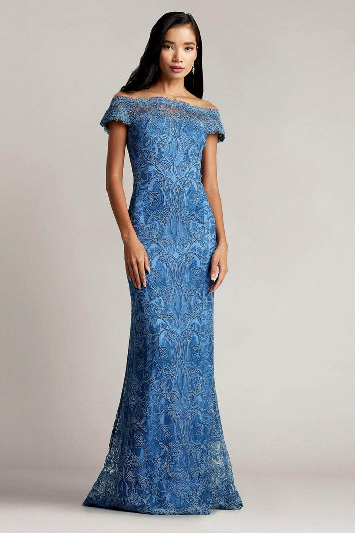 Tadashi Shoji BSU17021L - Floral Embroidered Evening Gown Evening Dresses 00 / Cadet Blue