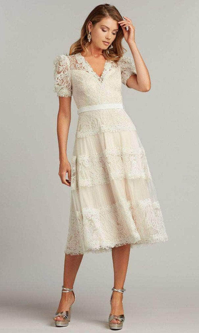 Tadashi Shoji BSU21108MD - Puff Sleeve Lace Formal Dress Wedding Guest 00 / White/Petal