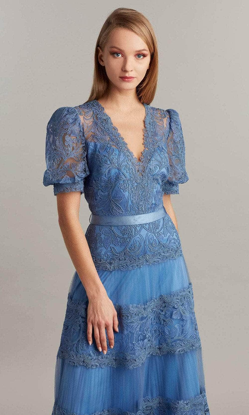 Tadashi Shoji BSU21108MD - Puff Sleeve Lace Formal Dress – Couture Candy