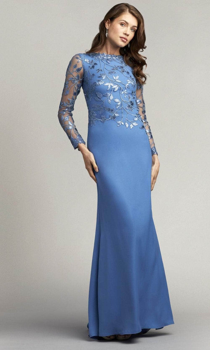 Tadashi Shoji CAJ16206LXY - Illusion Sleeve Foliage Lace Evening Gown Evening Dresses 0 / Cadet Blue