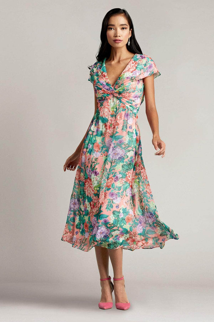 Tadashi Shoji CAY21073MD - V-Neck Floral Midi Dress Semi Formal 00 / Sunrise/Floral