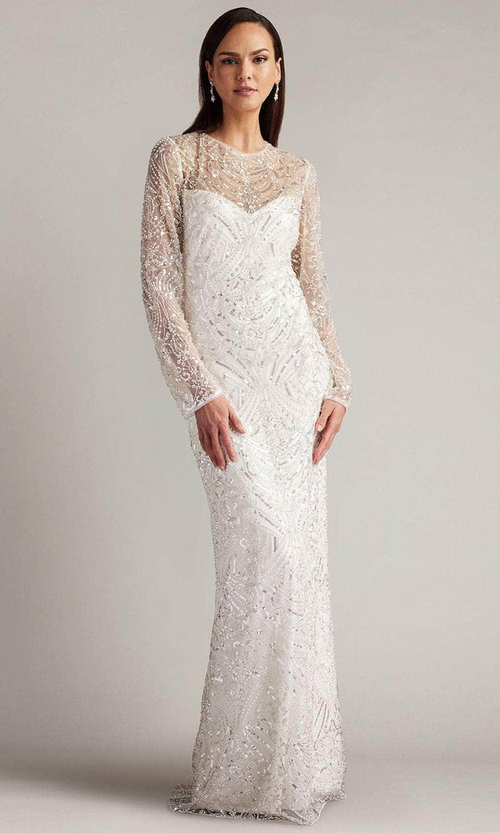 Tadashi Shoji CCY23412LBR - Bead Embellished Long Sleeve Bridal Gown Wedding Dresses 0 / Ivory