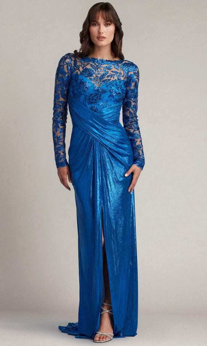 Tadashi Shoji CDL22865L - Sequin Embroidered Bateau Evening Dress Mother of the Bride Dresses 0 / Pacific Blue