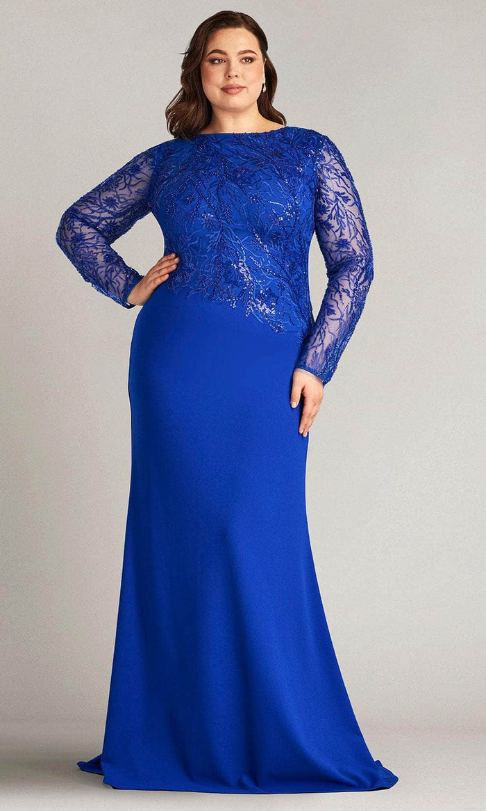 Tadashi Shoji CDN16206LXYQ - Ren Bead Embroidered Crepe Gown - Plus Size Evening Dresses 14Q / Mystic Blue