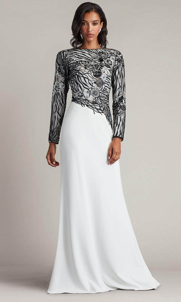 Tadashi Shoji CDU16206LXY - Long Sleeve Sea-Motif Evening Gown Evening Dresses 0 / Black/Ivory