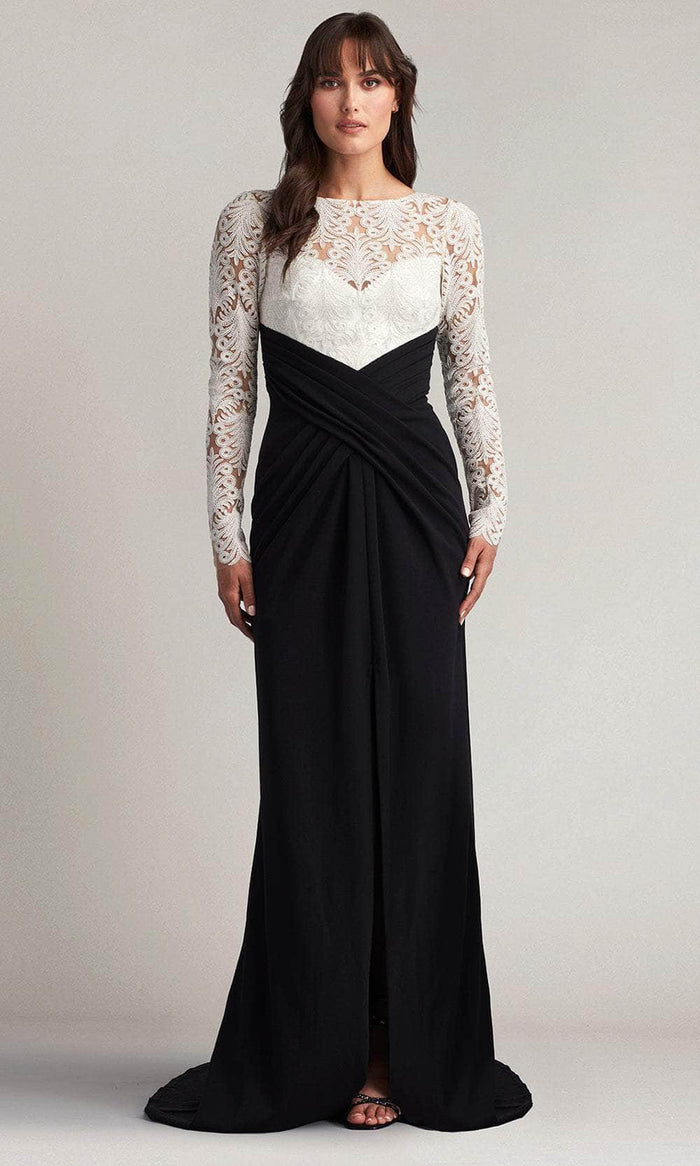 Tadashi Shoji CDY22865L - Illusion Lace Bateau Neck Evening Gown Mother of the Bride Dresses 0 / Ivory/Black