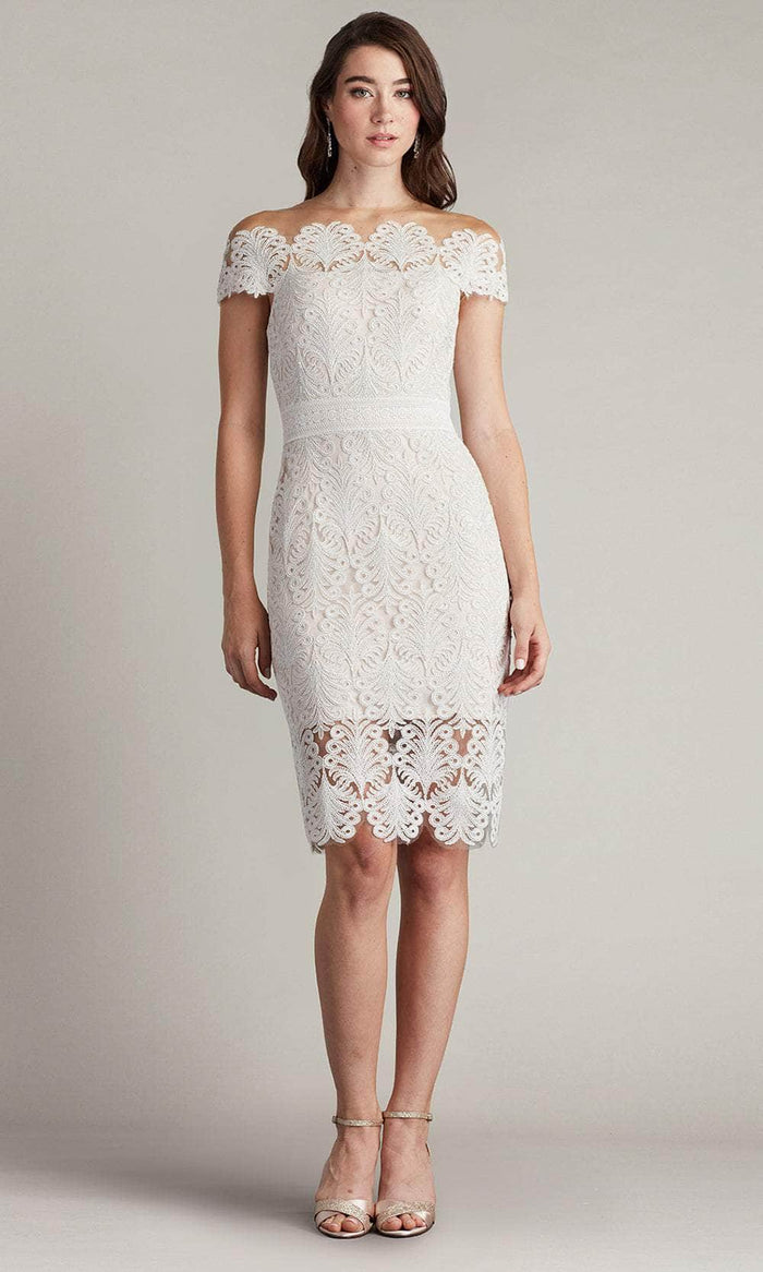 Tadashi Shoji CDY24271M - Scalloped Embroidered Dress Cocktail Dresses 0 / Ivory/Petal