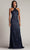 Tadashi Shoji CFC24347L - Embroidered Sleeveless Evening Gown Prom Dresses 2 / Royal Navy/Nude