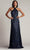 Tadashi Shoji CFC24347L - Embroidered Sleeveless Evening Gown Prom Dresses 2 / Royal Navy/Nude