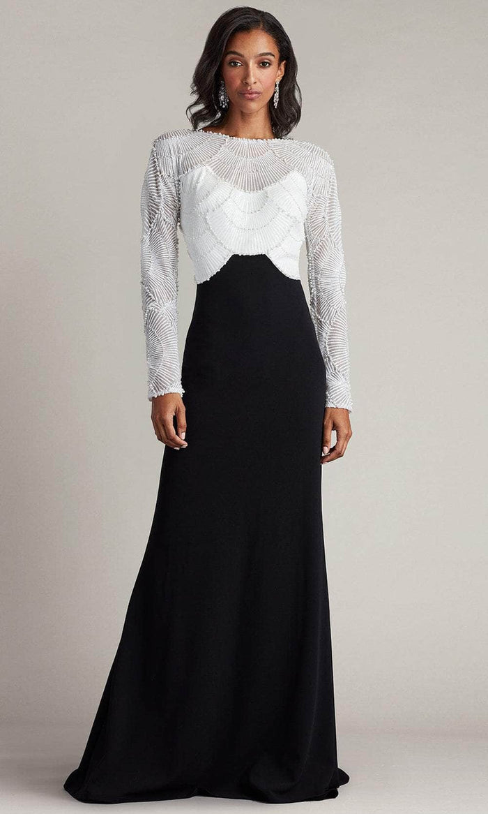 Tadashi Shoji CFK24424L - Pearl Embellished Long Sleeve Evening Gown Evening Dresses 0 / Ivory/Black