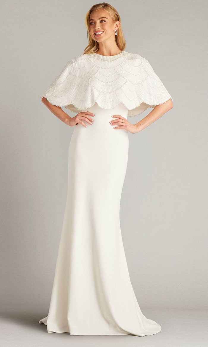 Tadashi Shoji CFK24427LBR - Cape Sleeve Pearl Embellished Bridal Gown Bridal Dresses 0 / Ivory