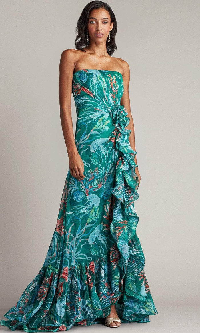 Tadashi Shoji CFM24386L - Strapless Printed Prom Dress Evening Dresses 0 / Bamboo