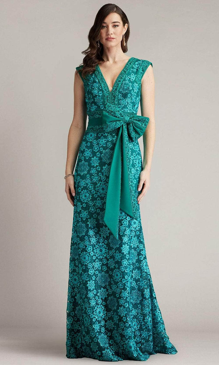 Tadashi Shoji CFX24579L - Embroidery Detailed Evening Gown Mother Of The Bride Dresses 0 / Emerald