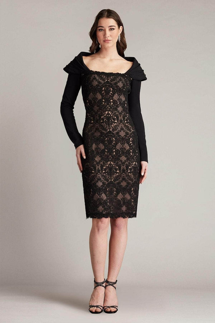 Tadashi Shoji CGC24684M - Shawl Style Cocktail Dress Homecoming Dresses 0 / Black/Nude