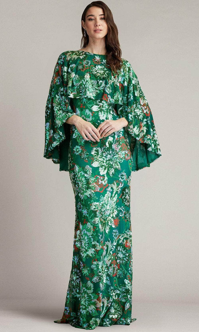 Tadashi Shoji CGD24694L - Floral Sequin Evening Gown Mother Of The Bride Dresses 0 / Emerald