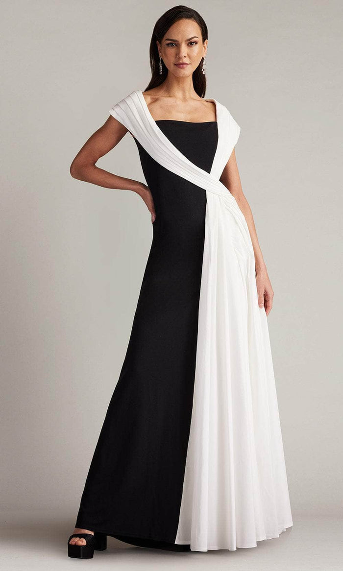 Tadashi Shoji CY24001L - Sash Straight Across Evening Dress Evening Dresses XXS / Ivory/Black