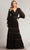 Tadashi Shoji YV21070L - V-Neck Bishop Sleeve Evening Gown Special Occasion Dress 00 / Black/Nude