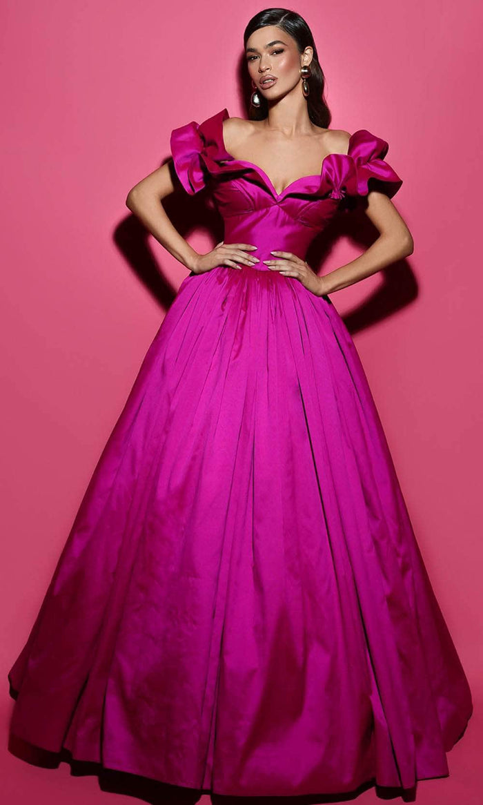 Tarik Ediz 53039 - Off-Shoulder Sweetheart Ballgown Ball Gowns 0 / Fuchsia