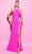 Tarik Ediz 54059 - Ribbon Beaded Halter Neck Evening Gown Prom Dresses 0 / Fuchsia