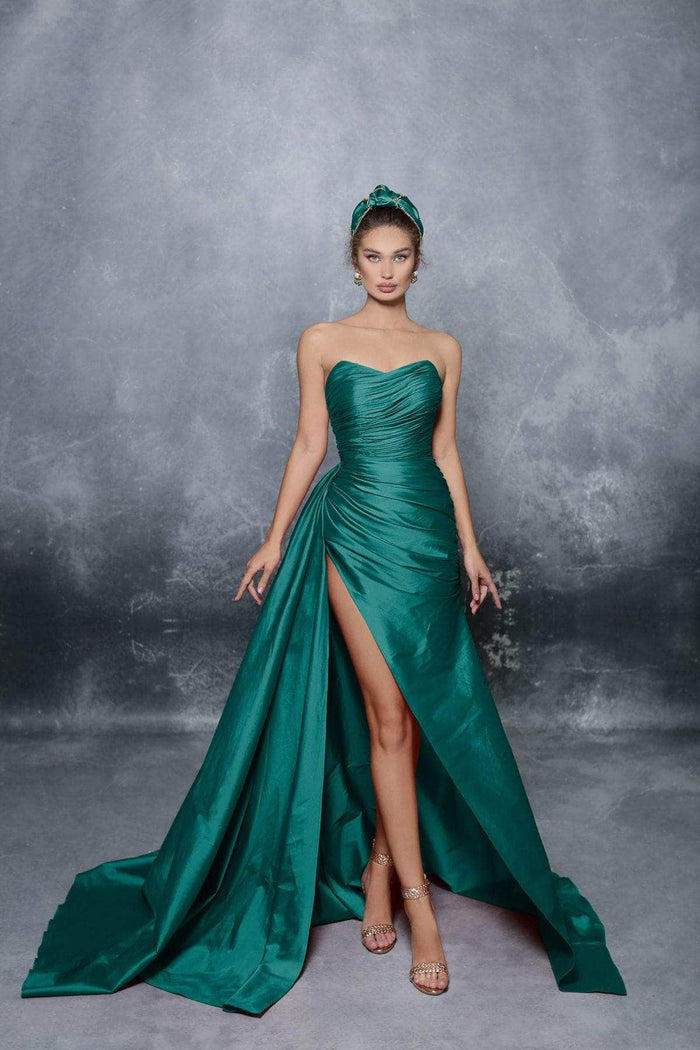 Tarik Ediz 96092 - Strapless Side Draped Prom Gown Prom Dresses 0 / Nil Green