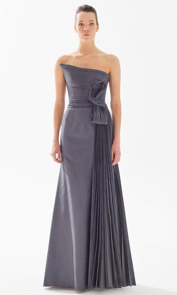 Tarik Ediz 98300 - Pleated Detail Strapless Evening Gown Evening Dresses 6 / Anthracite