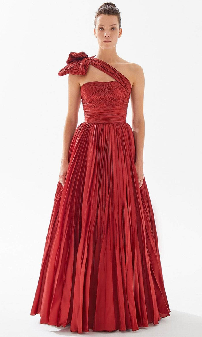 Tarik Ediz 98310 - Pleated Sweetheart Evening Gown Evening Dresses 0 / Burgundy