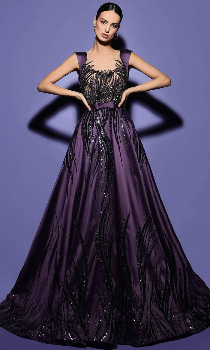 Tarik Ediz 98554 - Sleeveless Sequin Embellished Prom Gown Prom Dresses 0 / Lavender