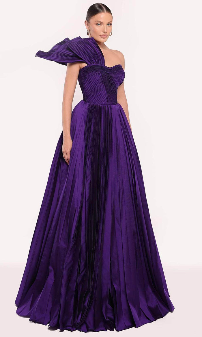 Tarik Ediz 98704 - Floor Length Textured Evening Gown Prom Dresses 0 / Purple