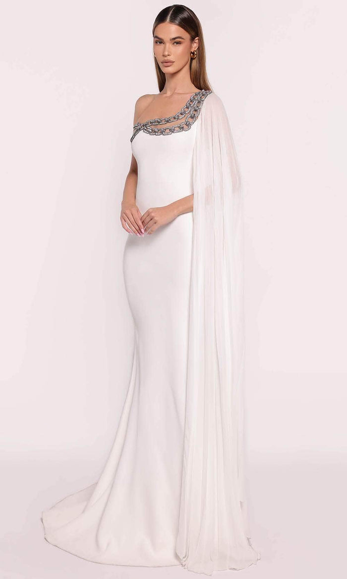 Tarik Ediz 98713 - Chain Motif Evening Gown Evening Gown 0 / Ivory