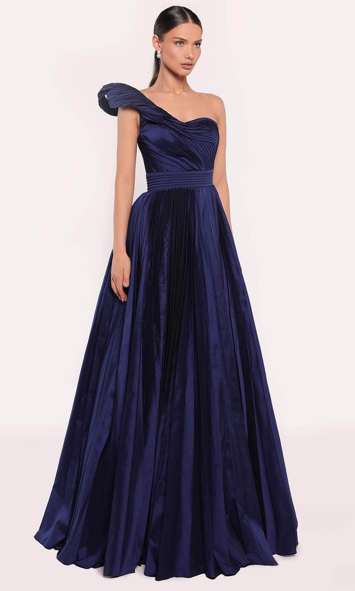 Tarik Ediz 98714 - Twist One Shoulder Evening Gown Prom Dresses 0 / Navy