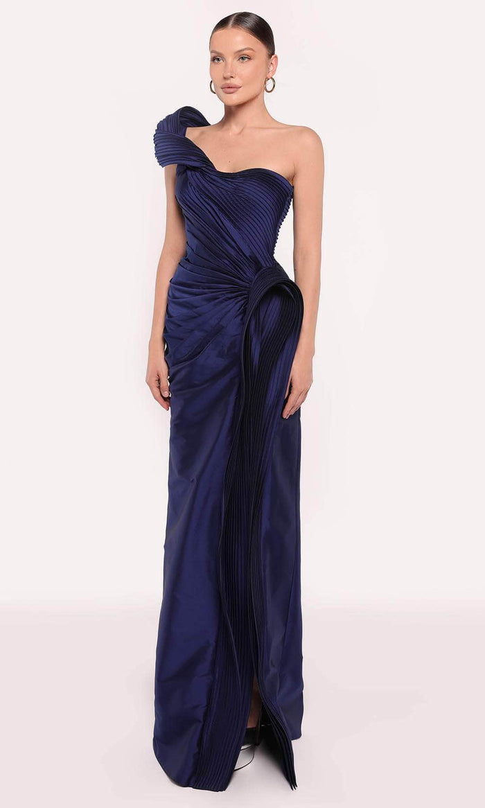 Tarik Ediz 98723 - Textured Sheath Evening Gown Mother of the Bride Dresses 0 / Navy