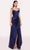 Tarik Ediz 98738 - Tank Strap Pleated Evening Gown Evening Dresses 0 / Navy