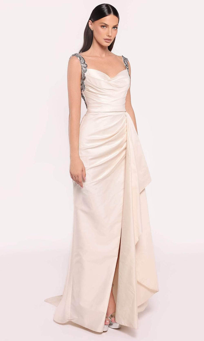 Tarik Ediz 98738 - Tank Strap Pleated Evening Gown Evening Dresses 0 / Vanilla