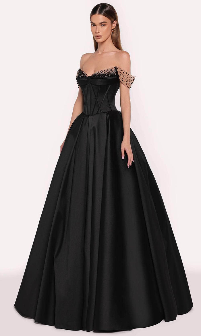 Tarik Ediz 98741 - Off Shoulder Taffeta Gown Prom Dresses 0 / Black