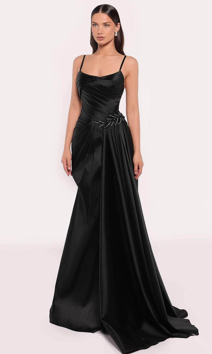 Tarik Ediz 98756 - Spaghetti Strap Braided Gown Prom Dresses 0 / Black