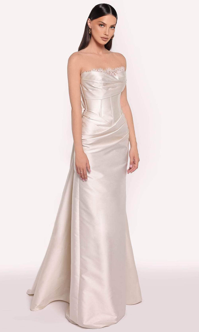 Tarik Ediz 98763 - Bow Paneled Evening Gown Prom Dresses 0 / Vanilla