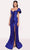 Tarik Ediz 98767 - Shirred Gown with Slit Evening Dresses 0 / Royal Blue