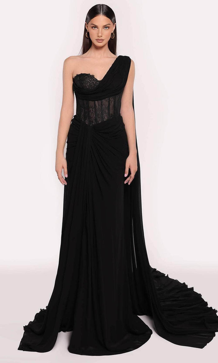 Tarik Ediz 98772 - One Shoulder Evening Gown Evening Gown 0 / Black