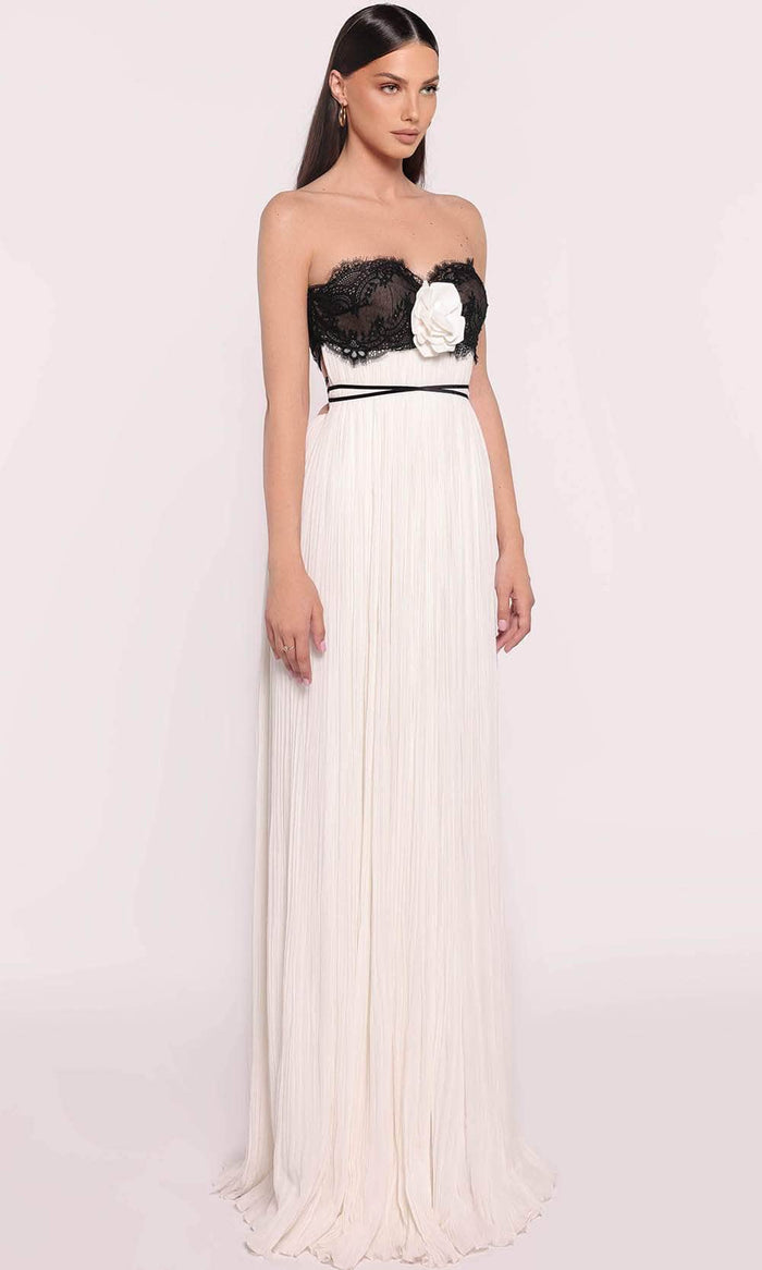 Tarik Ediz 98773 - Lace Detailed Evening Gown Evening Gown 0 / Black/Ivory