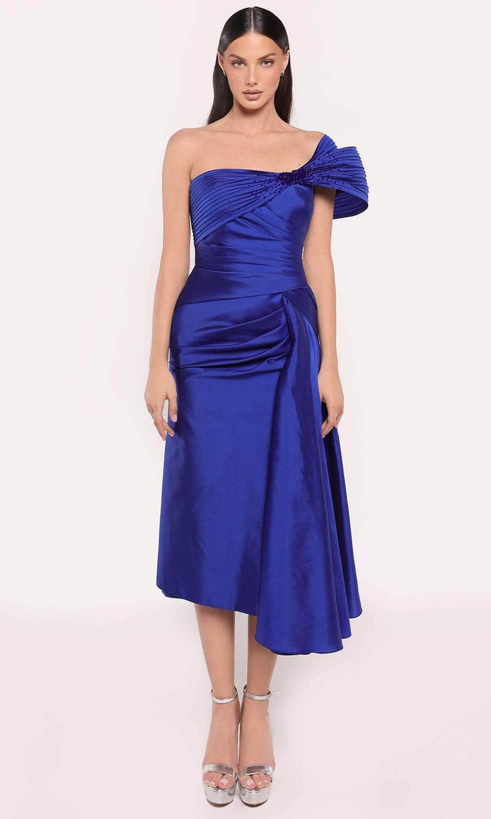 Tarik Ediz 98796 - Bow Bodice Tea Length Dress Homecoming Dresses 0 / Royal Blue