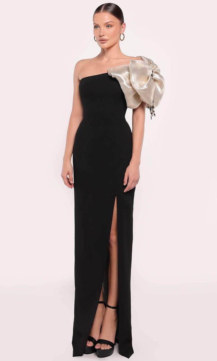 Tarik Ediz 98800 - Oversized Bow Evening Gown Evening Gown 0 / Black/Gold