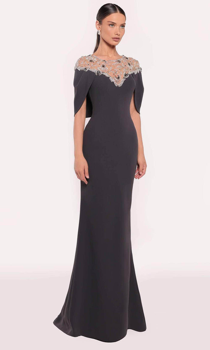 Tarik Ediz 98805 - Beaded Yoke Long Gown Mother of the Bride Dresses 0 / Anthracite