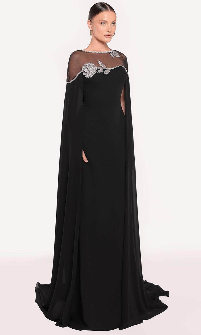 Tarik Ediz 98807 - Cape Trumpet Evening Gown Mother of the Bride Dresses 0 / Black